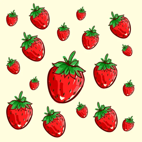 Ilustração Vetorial Colorida Fundo Colorido Com Frutas Desenhadas Mão Morangos —  Vetores de Stock