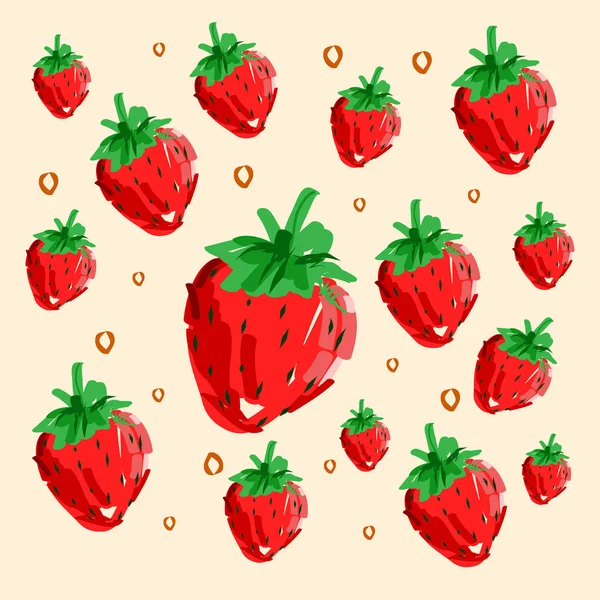 Ilustração Vetorial Colorida Fundo Colorido Com Frutas Desenhadas Mão Morangos —  Vetores de Stock