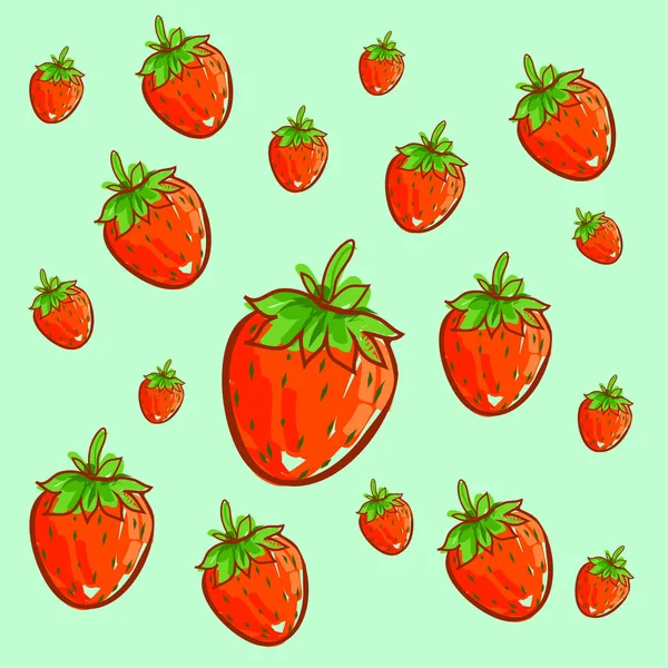Ilustração Vetorial Colorida Fundo Colorido Com Frutas Desenhadas Mão Morangos —  Vetores de Stock