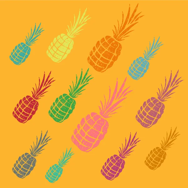 Bunte Vektorillustration Von Buntem Hintergrund Mit Handgezeichneten Früchten Ananas Muster — Stockvektor