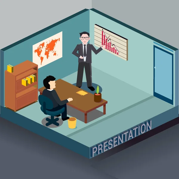 Reunión Negocios Presentación Oficina Oficina Isométrica Ilustración Detallada Del Vector — Vector de stock