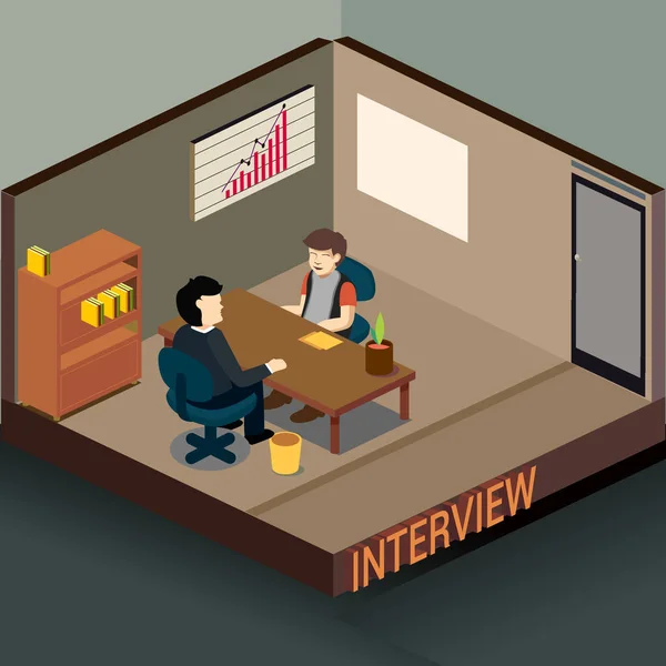 Isometrisches Büro Interviewraum Detaillierte Bunte Vektorillustration — Stockvektor