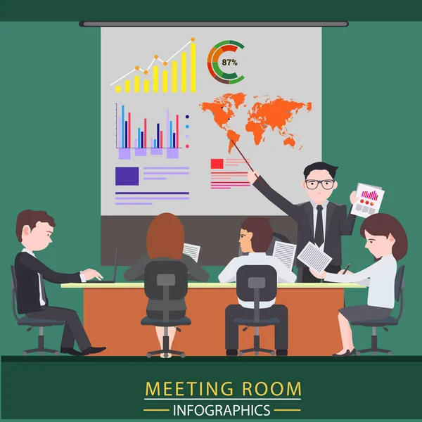 Business meeting and presentation in meeting room. Colorful vector illustration