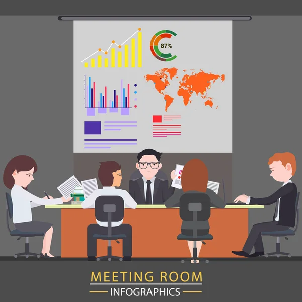 Reunión Negocios Presentación Sala Reuniones Ilustración Vectorial Colorida — Archivo Imágenes Vectoriales