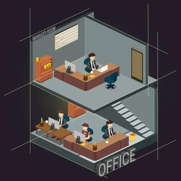 Isometric Illustration Office Managers Rooms Detailed Colorful Vector Illustration — Stock Vector