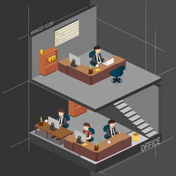 Isometric Illustration Office Managers Rooms Detailed Colorful Vector Illustration — Stock Vector