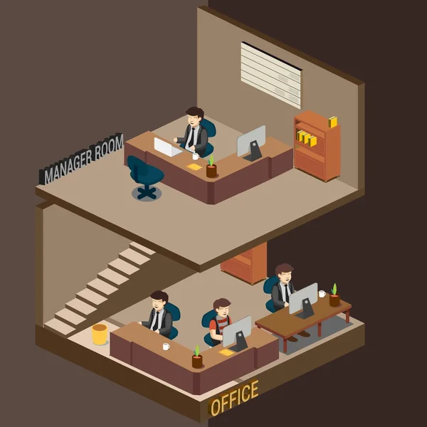 Isometric Illustration Office Managers Rooms Detailed Colorful Vector Illustration — Stock Vector