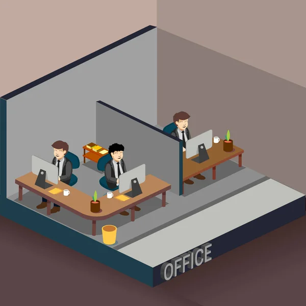 Isometrische Illustratie Van Office Gedetailleerde Interieur Kleurrijke Vectorillustratie — Stockvector