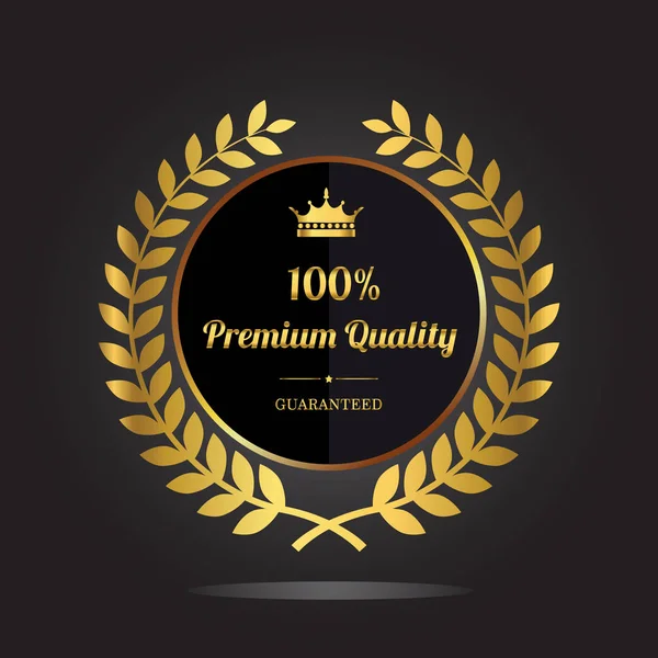 Qualidade Premium Garantida Etiqueta Dourada Com Coroa Ilustração Vetorial Sobre — Vetor de Stock