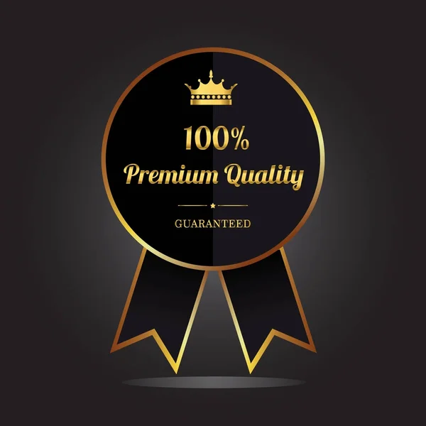 Qualidade Premium Garantida Etiqueta Dourada Com Coroa Fita Ilustração Vetorial — Vetor de Stock