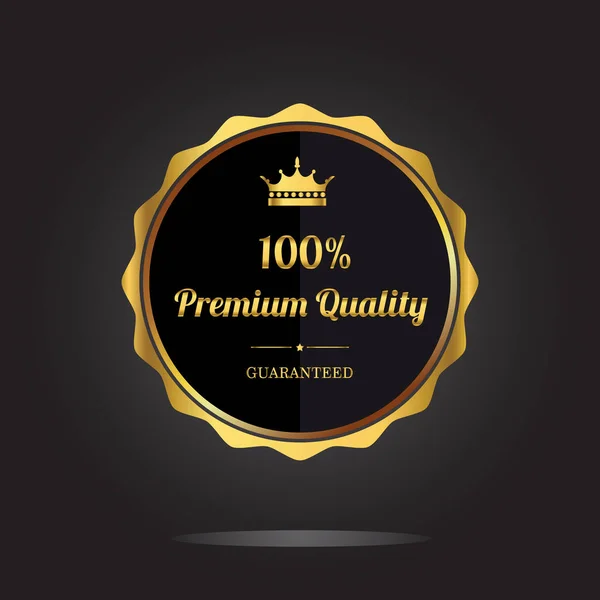 Qualità Premium Garantita Etichetta Dorata Con Corona Illustrazione Vettoriale Sfondo — Vettoriale Stock