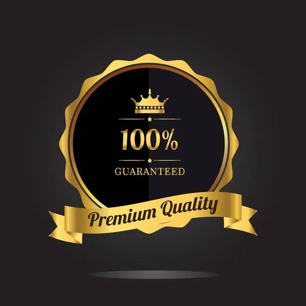 Qualità Premium Garantita Etichetta Dorata Con Corona Nastro Illustrazione Vettoriale — Vettoriale Stock