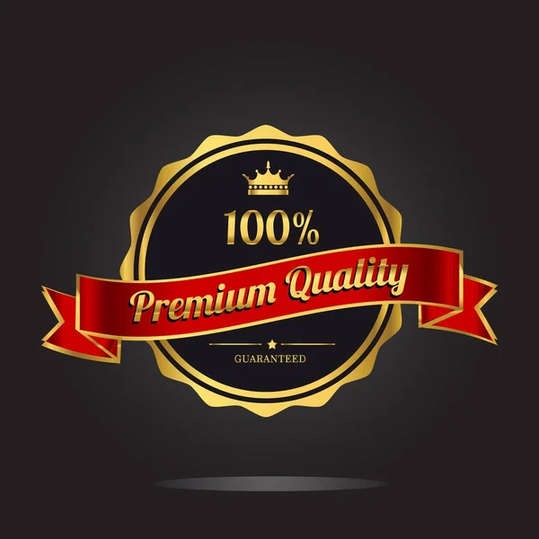 Qualidade Premium Garantida Etiqueta Dourada Com Coroa Fita Ilustração Vetorial — Vetor de Stock