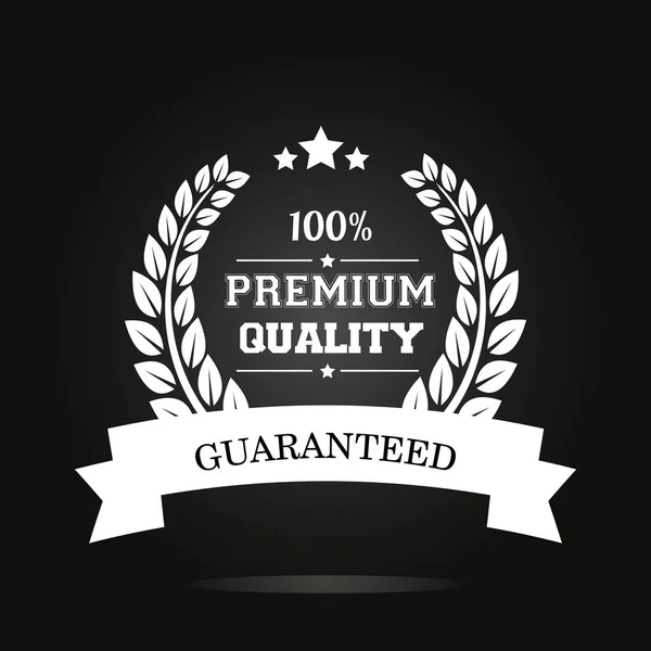 Premium Quality Guaranteed Silver Label Wreath Leaves Vector Illustration Black — Stock Vector