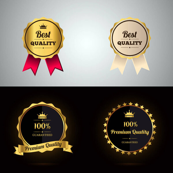 Business logos set with text, crowns, wreathes, stars leaves. Vector illustration  