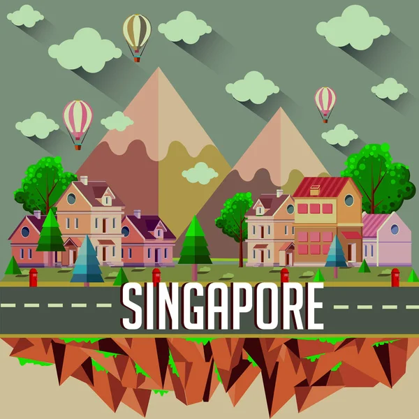 都市の建物 本文シンガポールでカラフルなベクトル図 — ストックベクタ