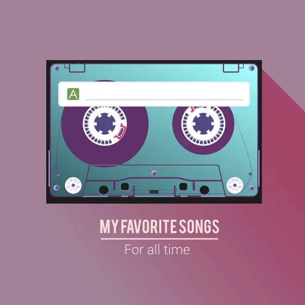 Colorful Vector Illustration Vintage Music Tape Text Favorite Songs — Stock Vector