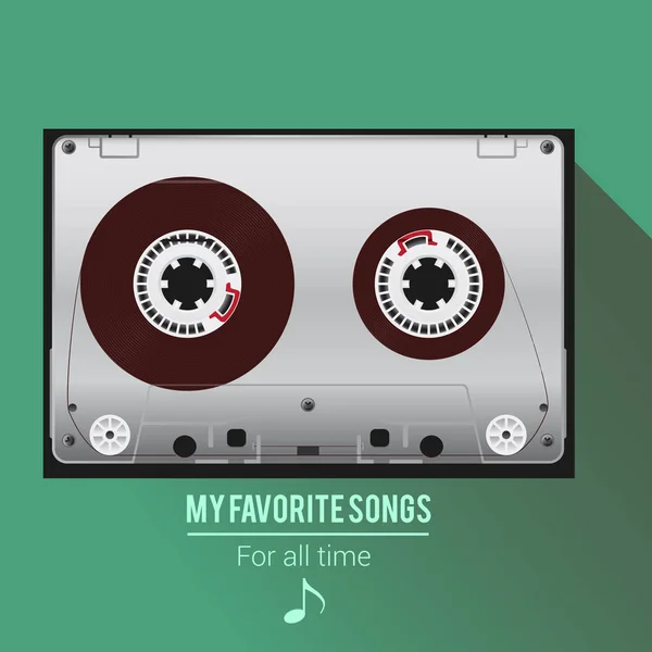 Colorful Vector Illustration Vintage Music Tape Text Favorite Songs — Stock Vector