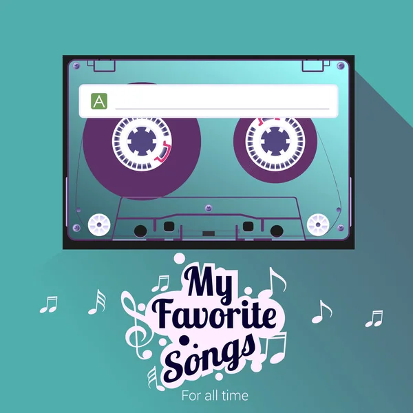 Colorful Vector Illustration Vintage Music Tape Text Favorite Songs — Stock Vector