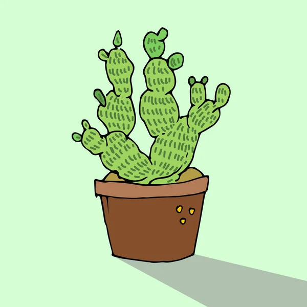 Lindo Cactus Dibujado Mano Olla Ilustración Vectorial — Vector de stock