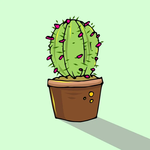 Mignon Cactus Vectoriel Dessiné Main Dans Pot Illustration Vectorielle — Image vectorielle