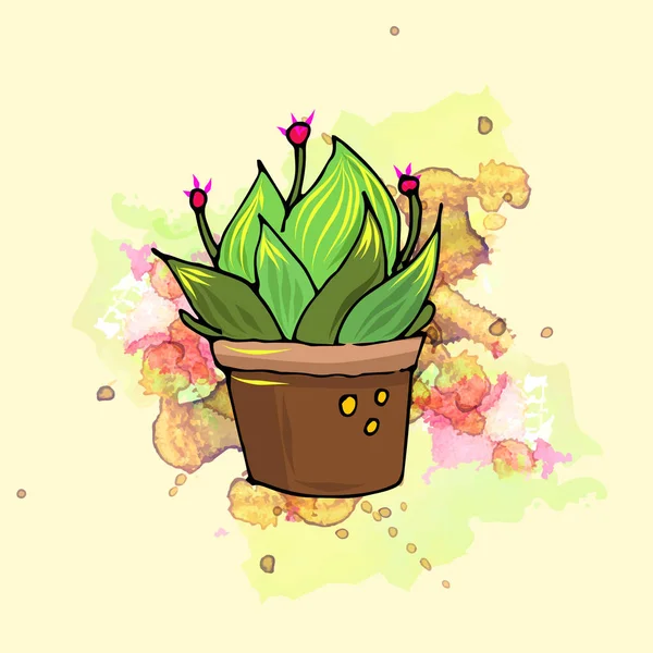 Mignon Cactus Vectoriel Dessiné Main Dans Pot Illustration Vectorielle — Image vectorielle