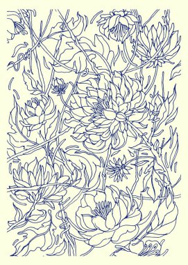 Çiçek desenli Şakayık ile. Renkli çiçek deseni vektör çizim.