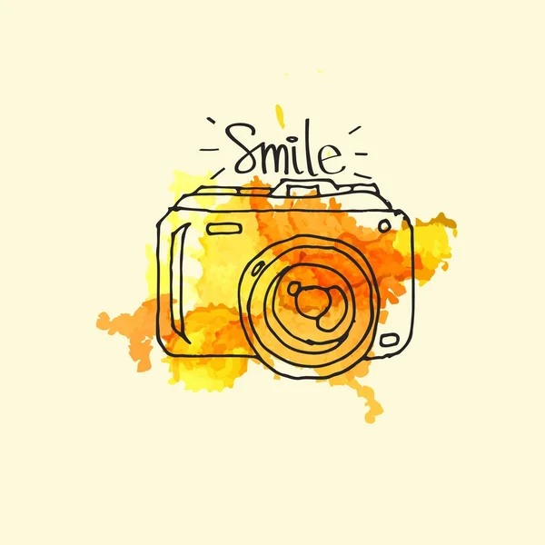 Hand Drawn Vintage Photo Camera Splatter Colorful Background — Stock Vector