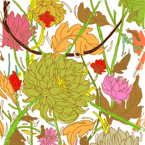 Blommönster Med Pion Färgstark Blommönster Vektorillustration — Stock vektor