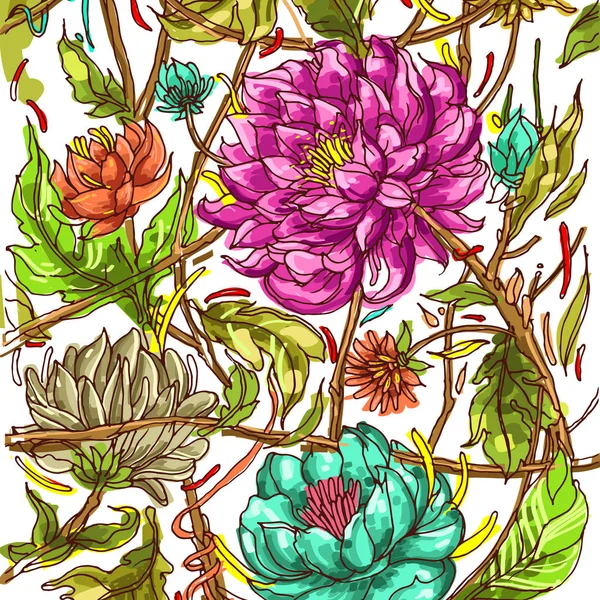 牡丹の花柄のパターン カラフルなフラワー パターン ベクトル図 — ストックベクタ