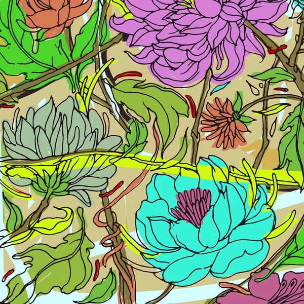 Blommönster Med Pion Färgstark Blommönster Vektorillustration — Stock vektor