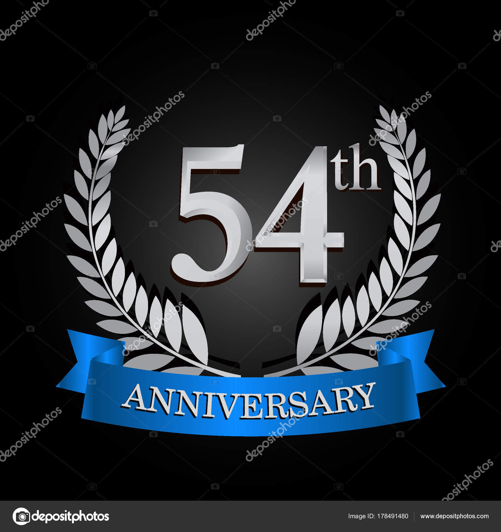 54th anniversary logo blue ribbon laurel wreath vector template blue ribbon template