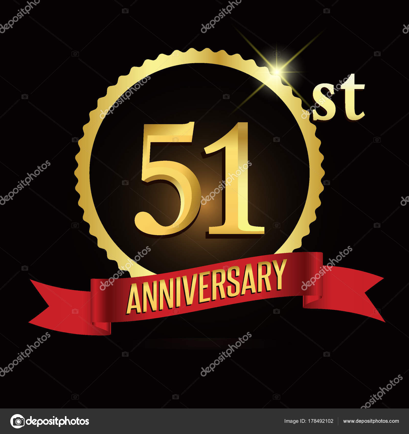 51st Anniversary Wreath Ribbon Logo Geometric Background Stock Vector C Vectorideas 178492102