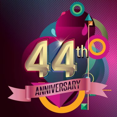 44 yıldönümü çelenk şerit logosu, geometrik arka plan