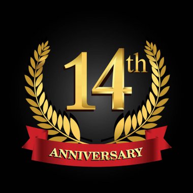parlak halka kırmızı kurdele ile 14 altın yıldönümü logo.