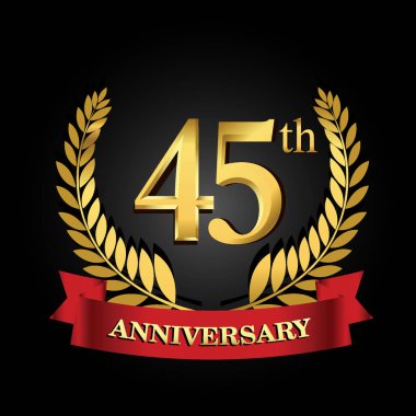 parlak halka kırmızı kurdele ile 45 altın yıldönümü logo.