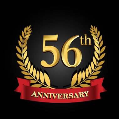parlak halka kırmızı kurdele ile 56 altın yıldönümü logo.