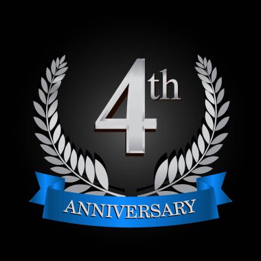 blue ribbon ve defne çelengi, doğum günü kutlaması için vektör Şablon 4 Yıldönümü logolu.