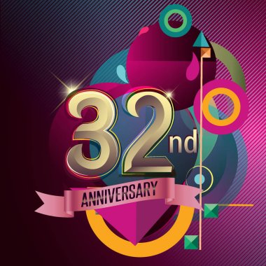 32 yıldönümü çelenk şerit logosu, geometrik arka plan