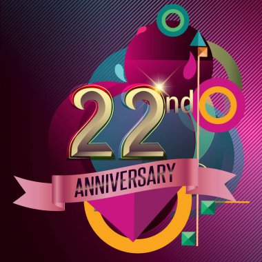 22 yıl dönümü çelenk şerit logosu, geometrik arka plan