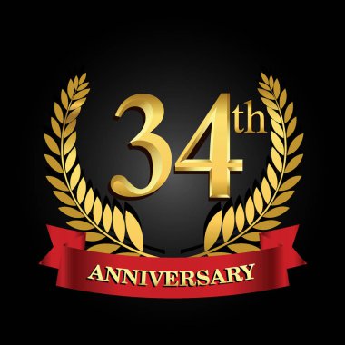 parlak halka kırmızı kurdele ile 34 altın yıldönümü logo.