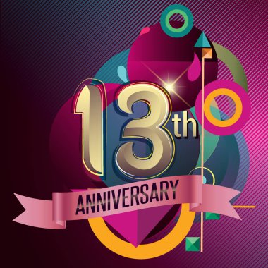 13 yıldönümü çelenk şerit logosu, geometrik arka plan