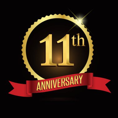 11 yıldönümü çelenk şerit logosu, geometrik arka plan