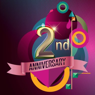 2 yıldönümü çelenk şerit logosu, geometrik arka plan
