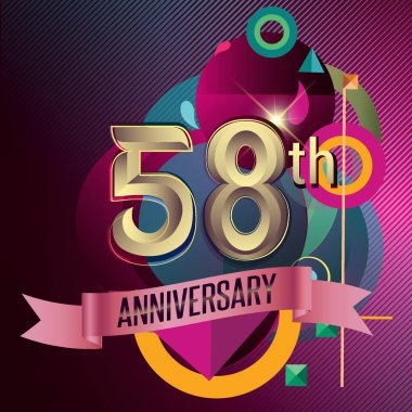 58 yıldönümü çelenk şerit logosu, geometrik arka plan
