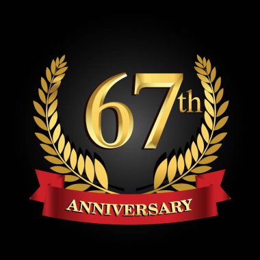 parlak halka kırmızı kurdele ile 67 altın yıldönümü logo.