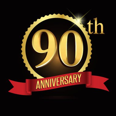 90'ıncı yıldönümü çelenk şerit logosu, geometrik arka plan