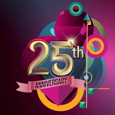 25 yıldönümü çelenk şerit logosu, geometrik arka plan