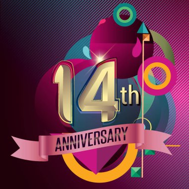 14 yıldönümü çelenk şerit logosu, geometrik arka plan