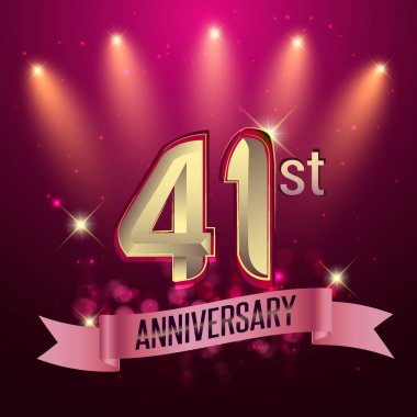41 yıldönümü, parti poster, afiş veya davet - parlayan öğe arka plan. Vektör çizim.